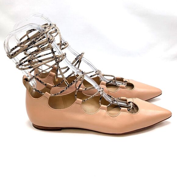 NEW Coach Justine Lace Up Ballet Flats Beige Pointy Toe Womens Size 9.5 w/ Box - Picture 6 of 10